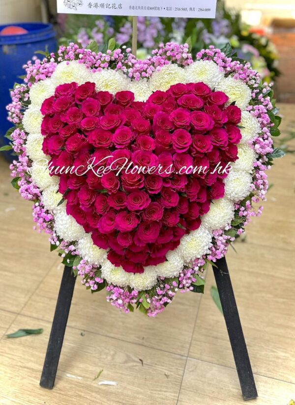 帛事花牌-心形花牌-白事花牌-花籃-花圈-棺面花-Floor-basketWreath-Casket-Spray>7807